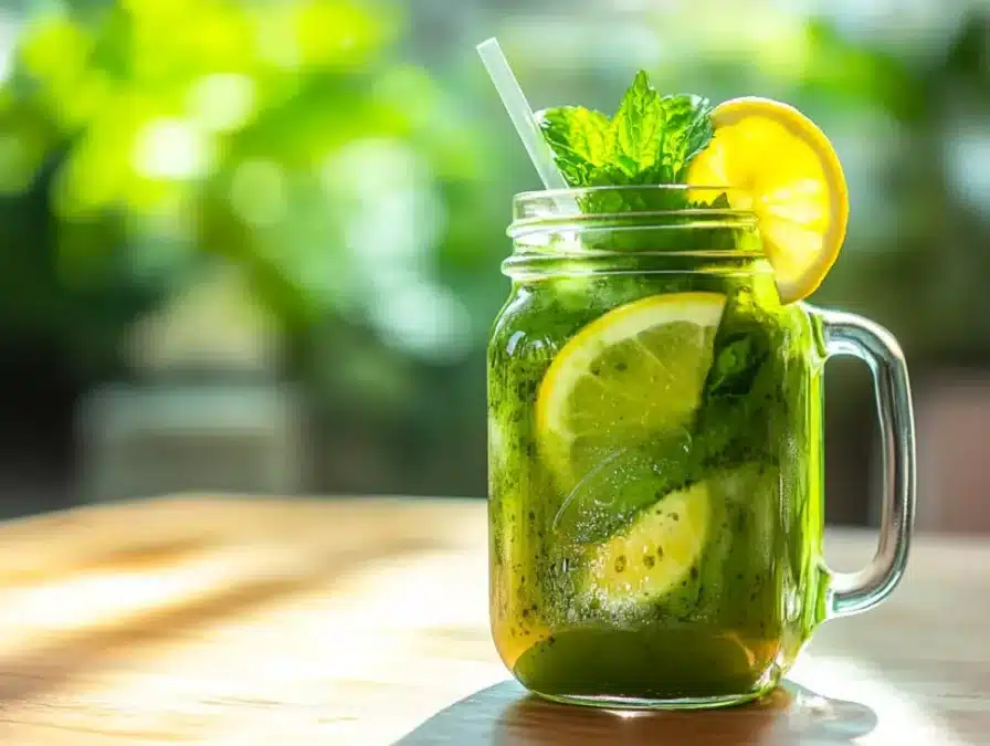 iced matcha lemonade drink