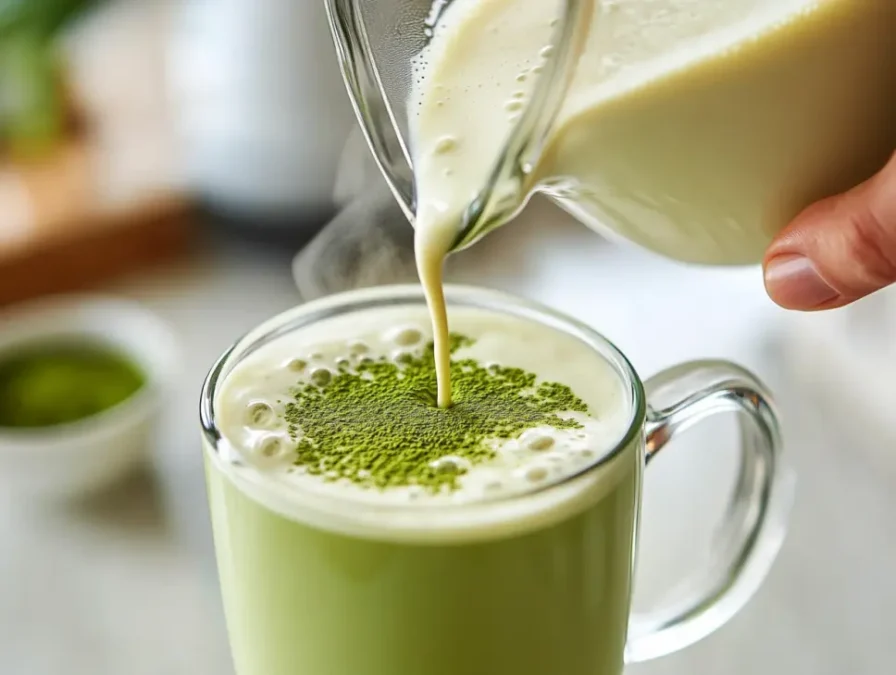 preparing a matcha latte