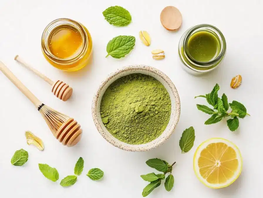 ingredients for drink recipes with matcha