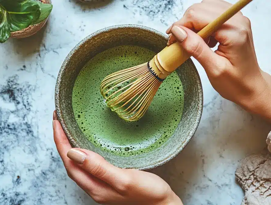how to whisk matcha for drinks using bamboo whisk